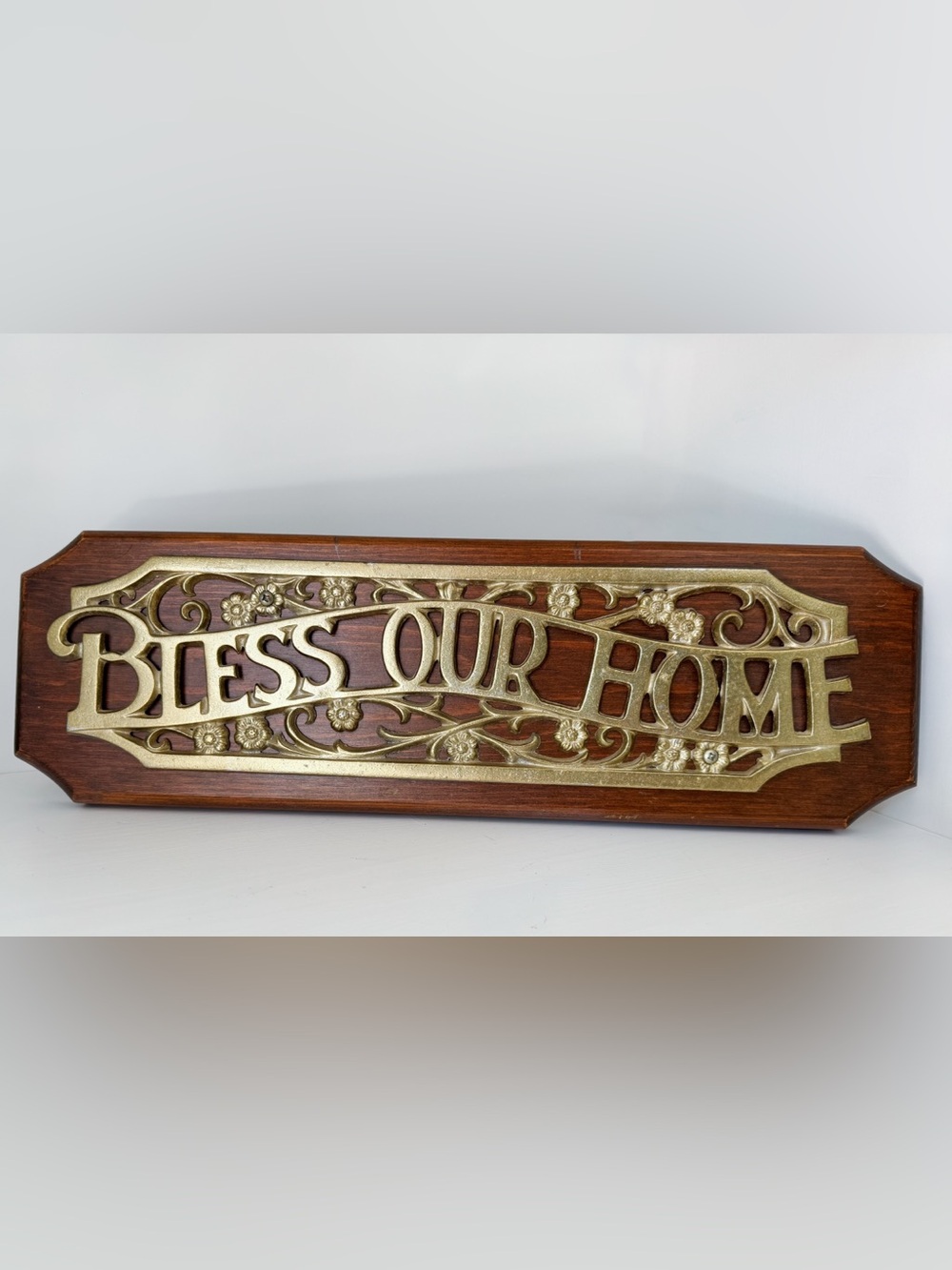 Bless Our Home Brass on Wood Decorative Plaque
